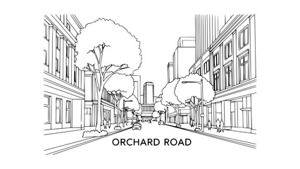 Fototapeta premium Line Art of Orchard Road, Singapore