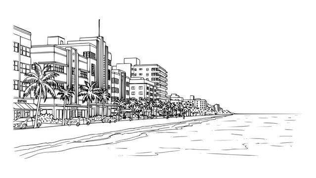 Line Art of Ocean Drive, Miami