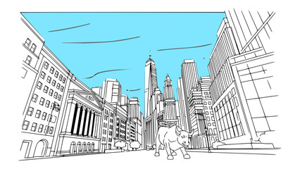 Obraz premium Line Art of Wall Street, New York