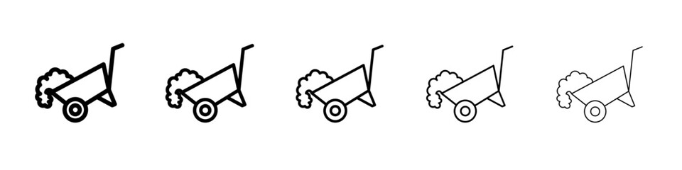 wheelbarrow unloading icon thin outline logo mark set