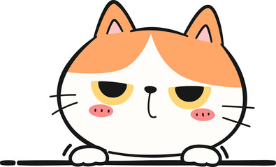 Cute orange cat boring face peeking cartoon doodle