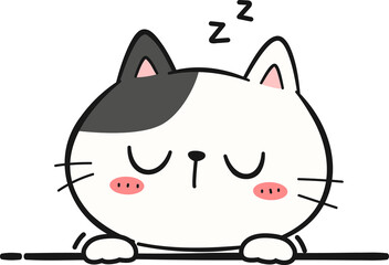 Cute white cat sleeping face peeking cartoon doodle