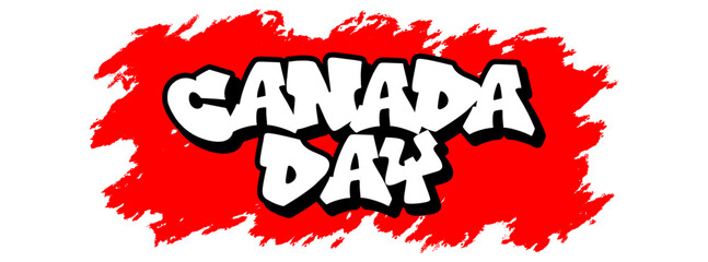 Graffiti vector with Canada Day theme in bold white letters, black outline, and red splatter background. Urban street art style perfect for national holiday designs.
