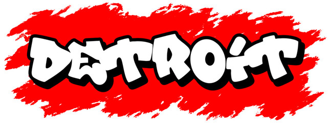 Urban graffiti vector with the word Detroit in white text, black outline, and red splatter background. Bold street art style for posters, apparel, or digital design.