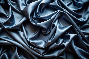 Fototapeta premium Draped steel blue satin fabric, luxurious textile background, elegant smooth texture