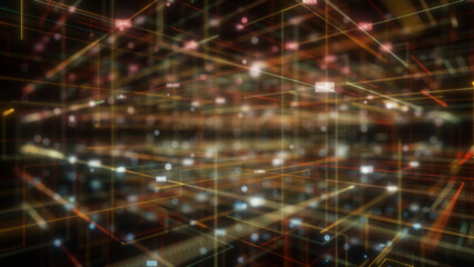 Digital data network connection in digital cyberspace hi-tech technology bokeh background