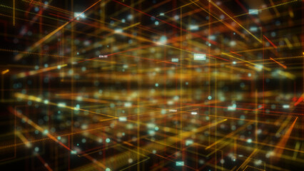 Digital data network connection in digital cyberspace hi-tech technology bokeh background
