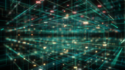 Digital data network connection in digital cyberspace hi-tech technology bokeh background