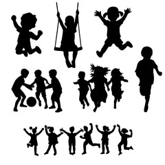 silhouettes of children playing__kids playing silhouette set 