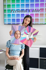 Beauty advisor perform professional level color analysis to find the most flattering shades for...