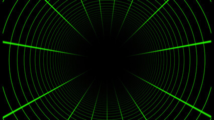 3D Green cylindrical hi-tech futuristic tunnel in cyberspace background
