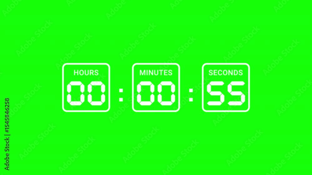 Poster animated digital one minutes countdown timer on green background, timer animation in 60 seconds. 4k 