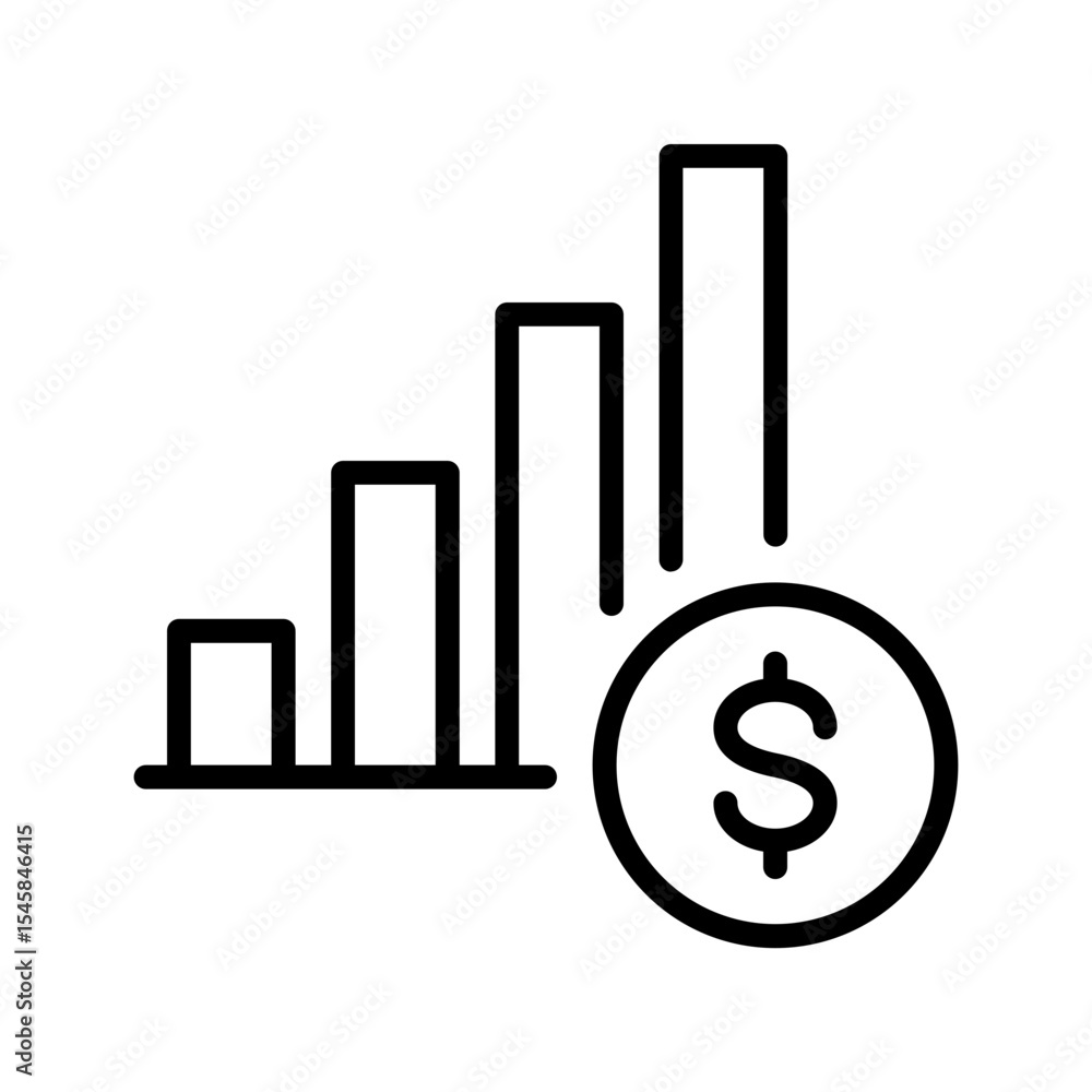 Poster black single financial growing graph line icon, simple inflation up or high cost living flat design 