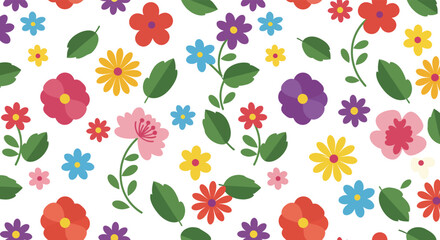 Obraz premium Vibrant Hand-Drawn Floral Pattern on White Background