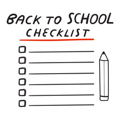 Back to school checklist. Vector illustration on white background.
