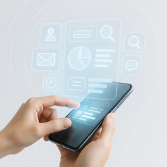 Futuristic Smartphone Interface with Holographic UI Elements