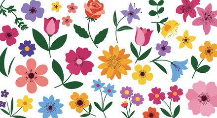 Vibrant Hand-Drawn Floral Pattern on White Background