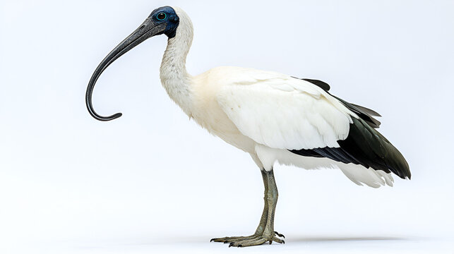 A striking portrait of a white ibis or pelican, its beak and feathers highlighted against a black background, captures the essence of this wild avian nature