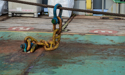 A GOG wire on board of the offshore support vessel with the tow wire going through it. GOG wire...