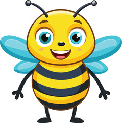 Smiling Cute Cartoon Bee Character Vector Illustration on White Background