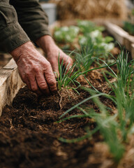 Hands place seedling in earth, nurturing growth with hopeful anticipation