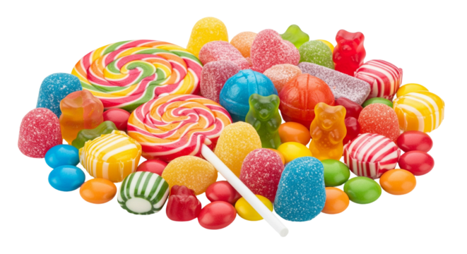 Assorted Candies isolated on white background. American food