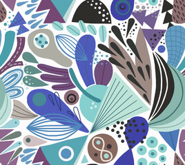 Abstract mosaic pattern painted in bright colors from geometric shapes drawn by hand.Seamless background.