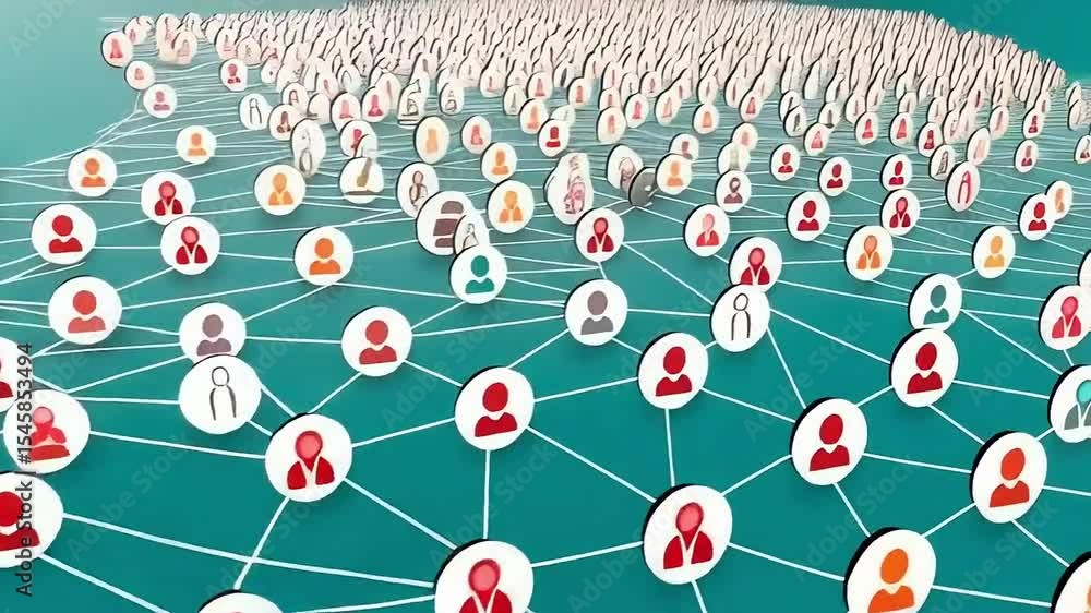 Poster abstract network graphic showing interconnected people representing communication and collaboration