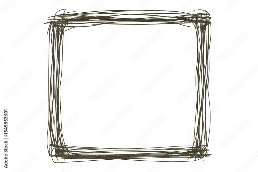 Poster hand-drawn square scribble border with transparent background, adding playful graphic element for cr