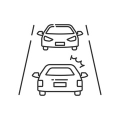 高速道路で逆走車に驚く自動車のイラスト素材 (線画・モノクロ)
