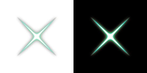 Cyan Glow Star Effects on Transparent and Black Backgrounds
