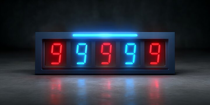 Digital number "99999" on dark background