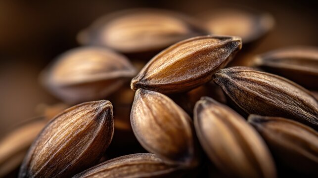 Close up image of roasted barley grains in macro shot