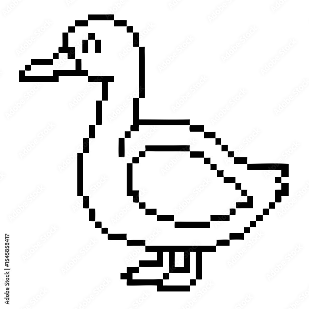 Aufkleber a duck in pixel art style with simple outlines and features