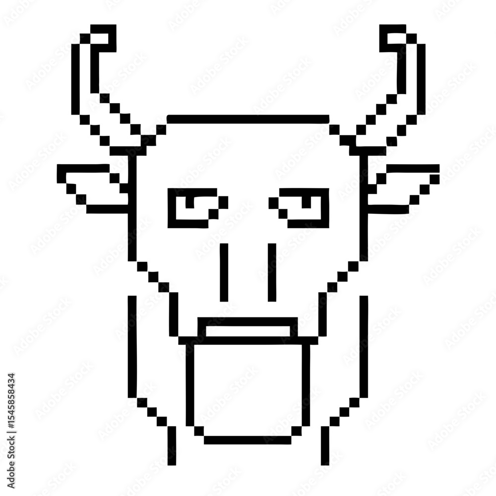 Aufkleber unique pixel art outline depicting a bull's head with distinct features and expression