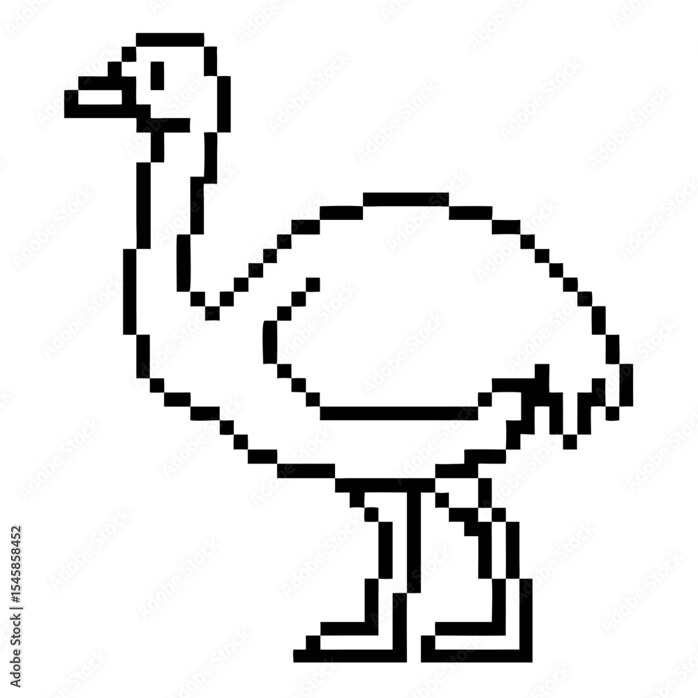 Aufkleber emu standing in profile view with simple pixelated outline style on a plain background