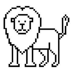 Obraz premium Pixel outline in black of a lion standing with a detailed mane and tail