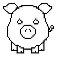 Cute cartoon pig with a round body and small ears rendered in a simple pixel outline style
