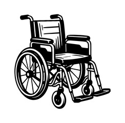 Fototapeta premium Detailed Black and White Illustration of an Empty Wheelchair with Seat Armrests and Legrests