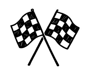 Illustration of Two Crossed Checkered Flags in Black and White Simple Doodle Style