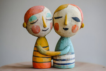 Friendship, abstract concept with clay figures (AI generated)