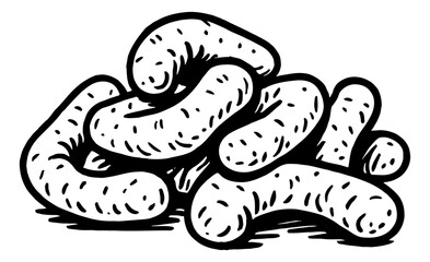 Pile of sausages in cartoon style isolated on white background