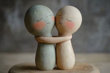 Friendship, abstract concept with clay figures (AI generated)