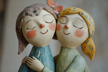 Friendship, abstract concept with clay figures (AI generated)