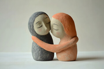 Friendship, abstract concept with clay figures (AI generated)