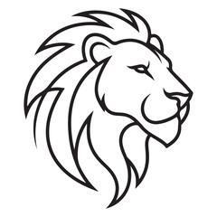 Fototapeta premium Black Line Art Lion Head Profile Strong Majestic white