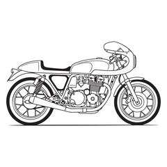 Obraz premium Classic Cafe Racer Motorcycle Line Drawing Black and White Illustration