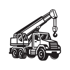 Naklejka premium Crane Truck Icon, Heavy Duty Mobile Crane, Construction Lifting Vehicle, Outline Crane Truck Illustration