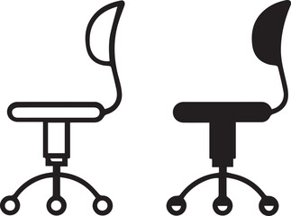 office chair, minimalist design, black and white, simple geometric shapes, functional furniture, swivel base, adjustable height, wheels, modern, clean lines