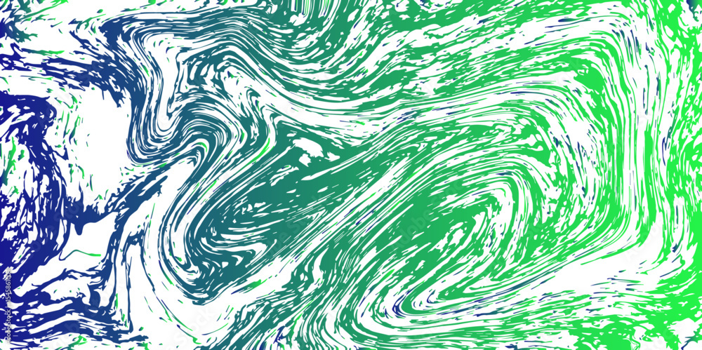 Poster Abstract marbled texture background with swirling Green and Teal patterns. Fluid, organic motion with delicate wave distortions and ink with liquid or molten with dynamic, flowing appearance